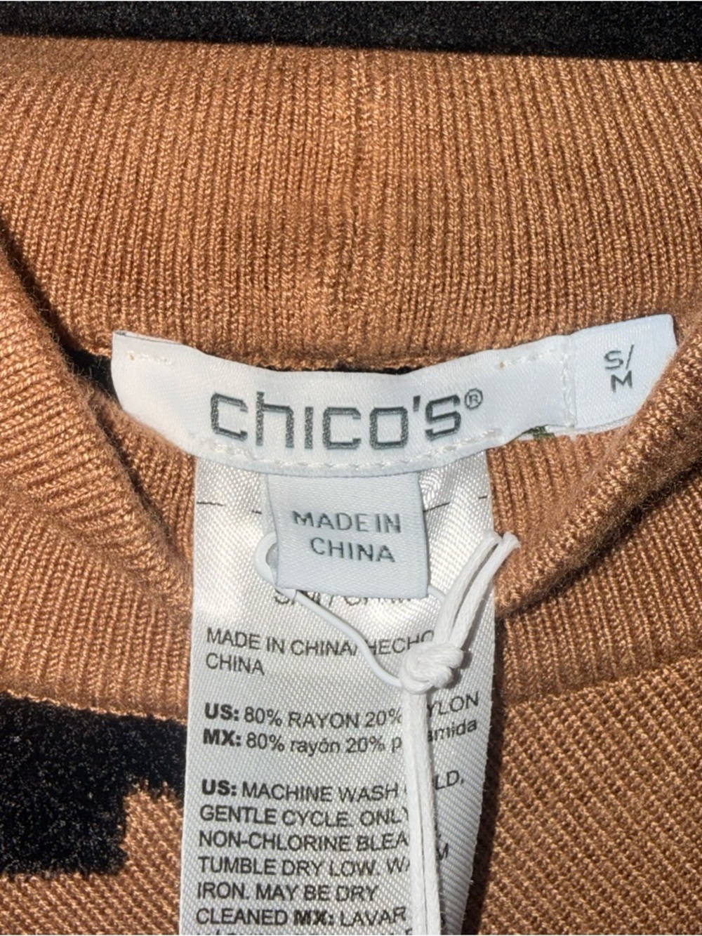 NWT Chico’s Cameo Blooms Triangle Poncho Camel Black Color size Small/Medium - Picture 4 of 5